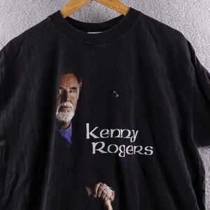 Vintage Kenny Rogers Black Graphic T Shirt Men Large M&O Knits Heavyweight Y2K‎